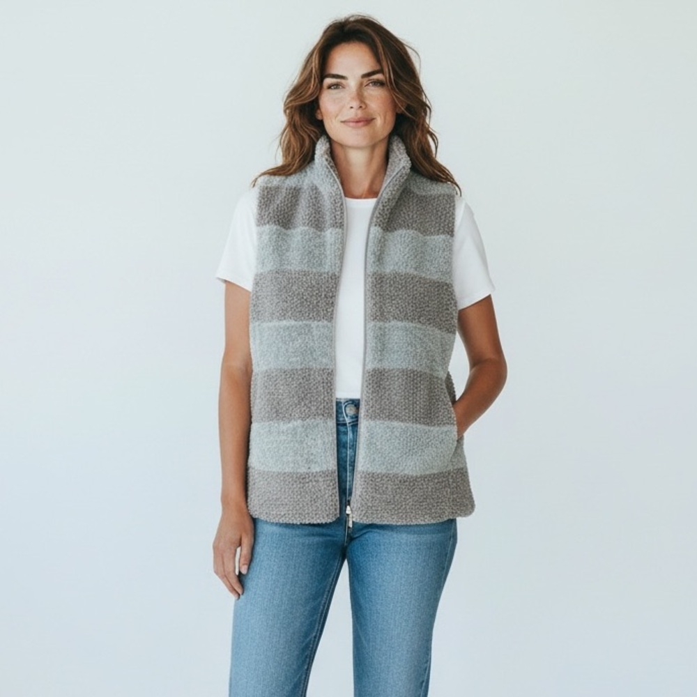 Dylan Los Angeles Women’s Gray Faux Shearling Fleece Vest Size Large Soft Sherpa